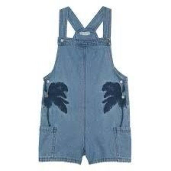 NWT Stella McCartney Kids Girl Embroidered Palms Denim Overalls Size 8 - Picture 1 of 9